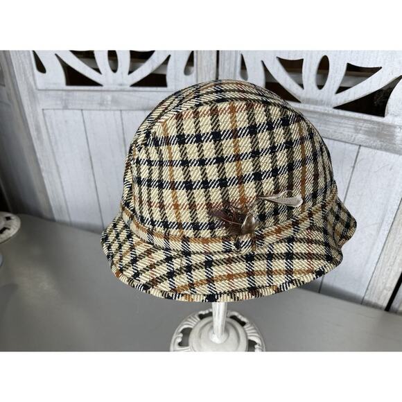 Vintage Daks London Checkered Bucket Hat Tweed Plaid Sherlock - Picture 1 of 6